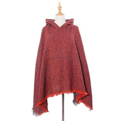 poncho femme laine rouge