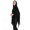 Détail cape crochet ajourée avec capuche à lacets et finitions franges