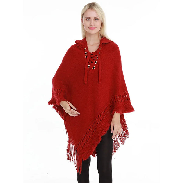 Poncho à capuche avec poches pour femme I