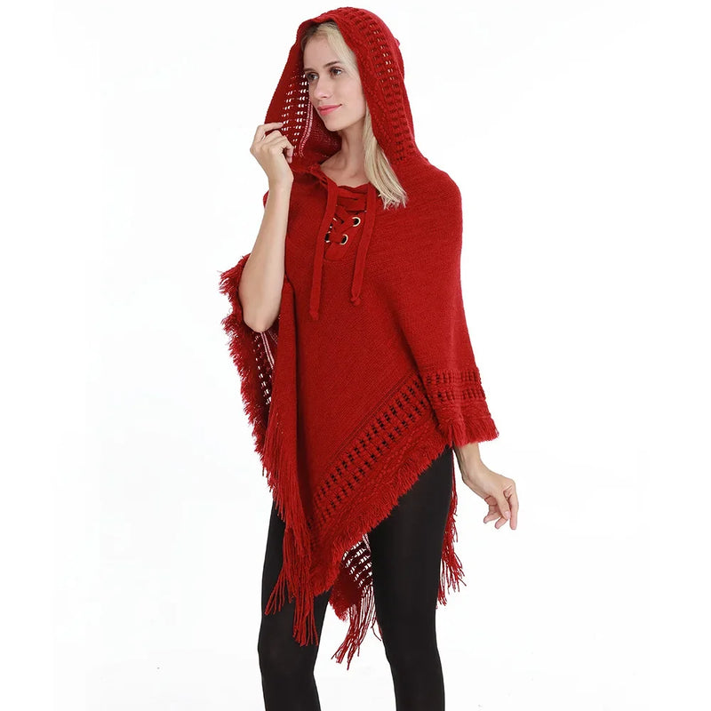 Cape Crochet Capuche Franges élégance Urbaine