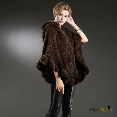 Châle fourrure vison tricot épais avec col et fermeture porté luxe