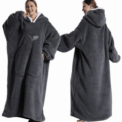 Couverture poncho polaire femme capuche gris confortable et chaud