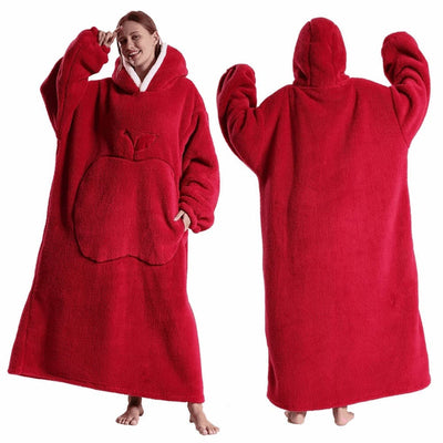 Couverture poncho polaire femme capuche rouge vif avec grande poche
