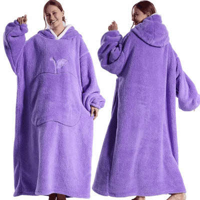 Couverture poncho polaire femme capuche violet lavable en machine