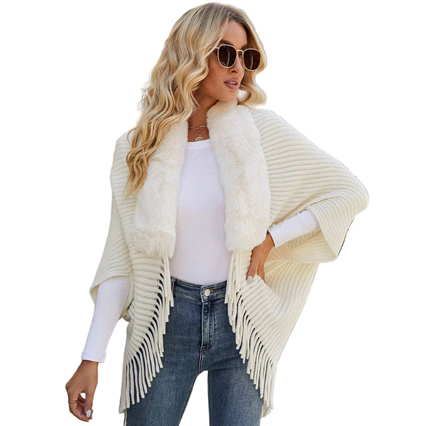 Poncho Cardigan Cachemire Tricot Épais Ouvert Devant