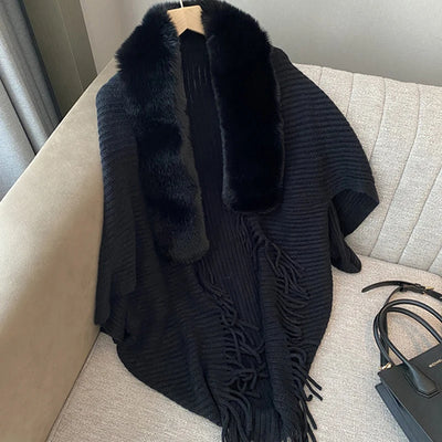 Poncho cardigan ouvert devant cachemire tricot épais style cocooning