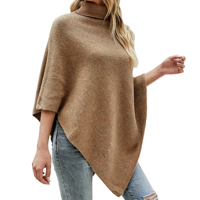 Vue côté poncho asymétrique col roulé manches chauve-souris coupe originale