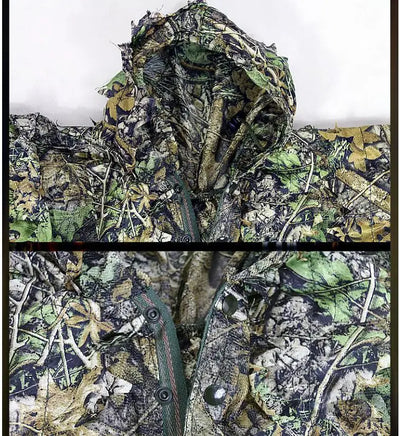 Détail poncho ghillie camouflage professionnel textile chasse airsoft discrétion totale