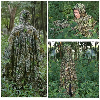 Homme portant poncho ghillie camouflage professionnel équipement chasse airsoft