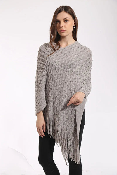 Poncho paillettes tricot asymétrique avec longues franges porté style élégant