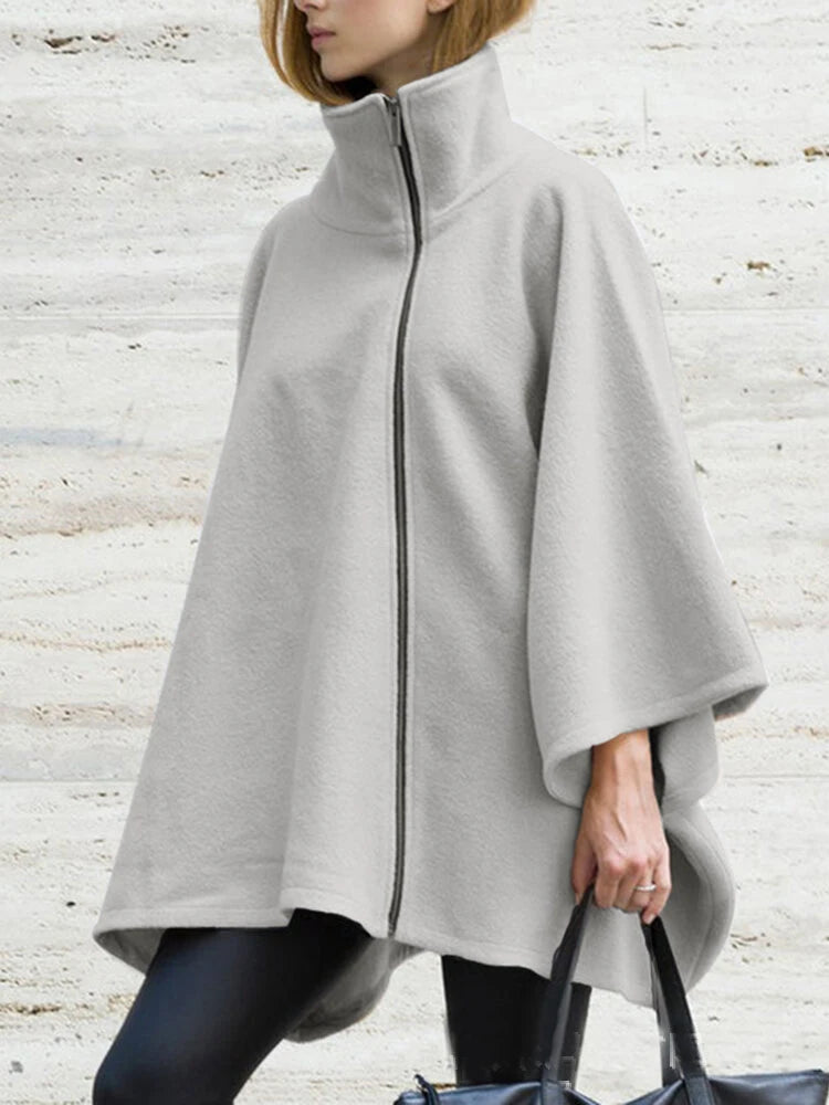 Poncho hiver polaire col montant coupe ample avec fermeture zip central
