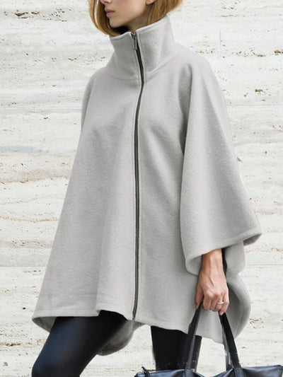 Poncho hiver polaire col montant coupe ample avec fermeture zip central