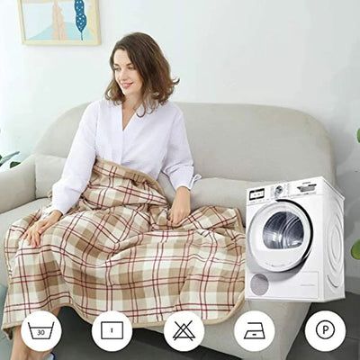 Poncho polaire réversible portable à carreaux beige et marron