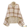 Poncho portable polaire réversible carreaux beige marron avec détail texture sherpa