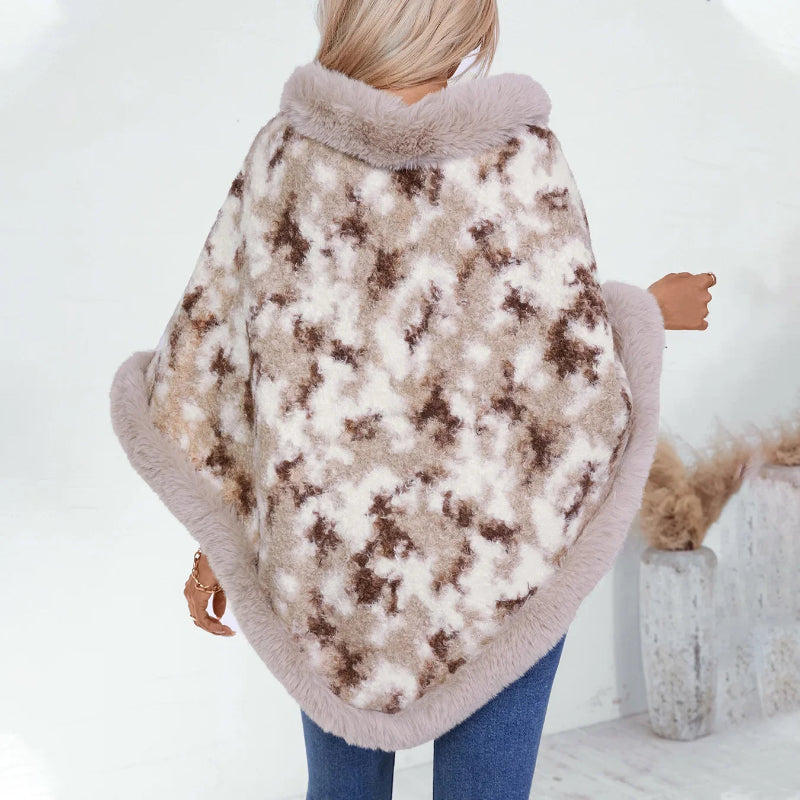 Poncho Pull Fourrure Marbré Douceur Hivernale