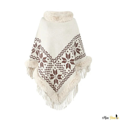 Pull Roulé Poncho Col Blanc à Motifs Ethniques unique