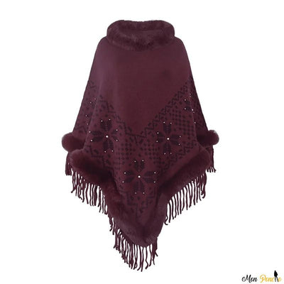 Pull Roulé Poncho Col bordeaux à Motifs Ethniques