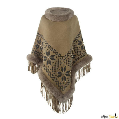 Pull Roulé Poncho Col kaki à Motifs Ethniques