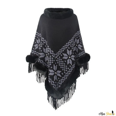 Pull Roulé Poncho Col Noir à Motifs Ethniques