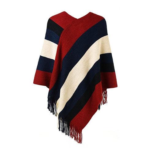 Poncho femme rayures bleu