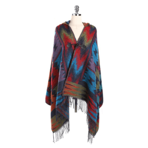 Poncho femme fin bleu à capuche