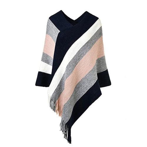 Poncho Femme En Fausse Fourrure Rayé - Hiver Douillet Et Tendance | Taille Unique Polyvalente
