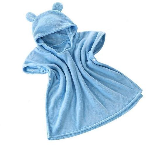 Poncho bébé en laine bleu