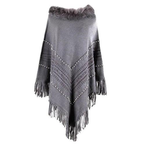 Poncho femme avec col en fourrure