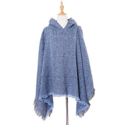 poncho femme hiver laine bleu ciel