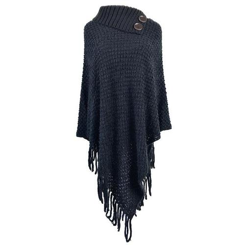 Poncho femme col bouton laine