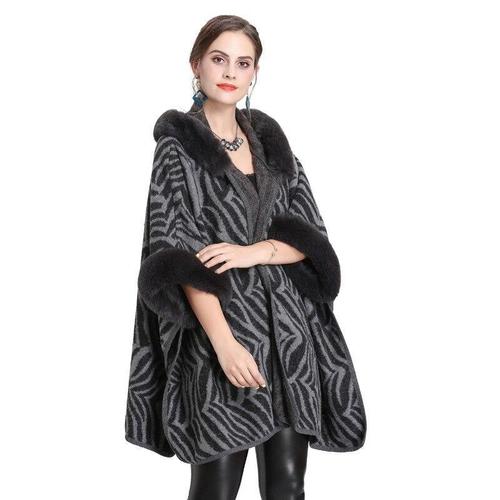 Poncho femme col fourrure