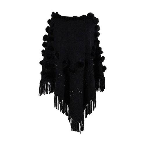 Poncho femme coton à pompons