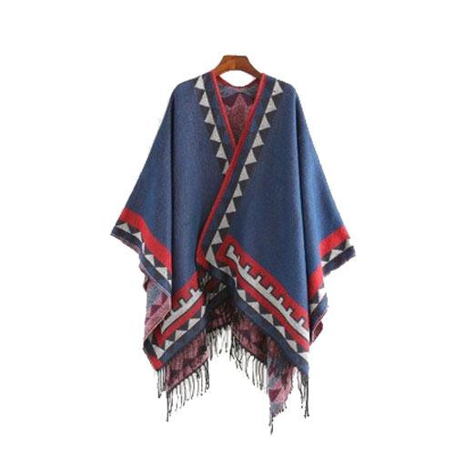 Poncho femme ethnique à frange