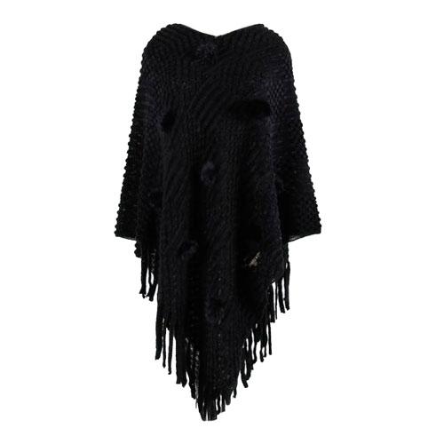 Poncho femme fin à pompons