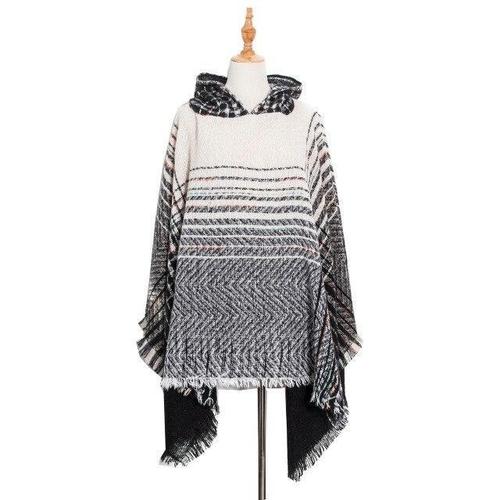 Poncho femme rayures noir