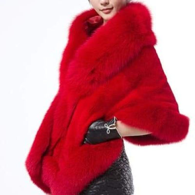 Poncho femme fourrure rouge hiver
