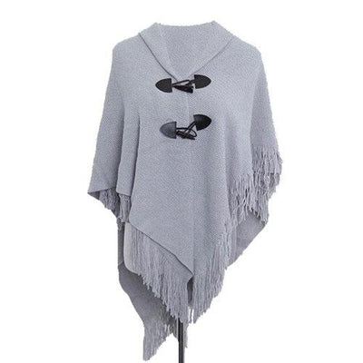 Poncho femme gris style coton à capuche