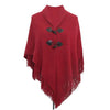 Poncho femme rouge avec bouton en coton et fausse laine