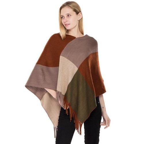 Poncho Laine-Hiver Femme Naturel Chaud