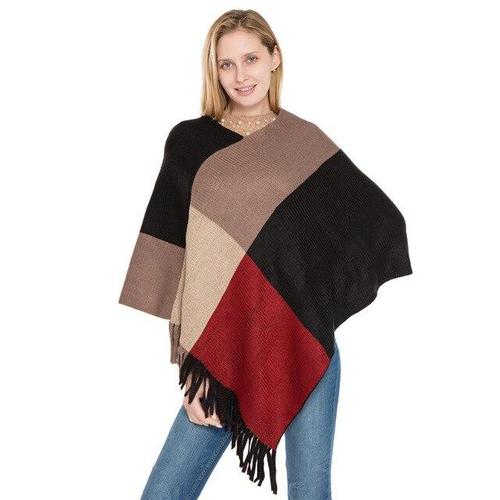 Poncho femme à carreau laine