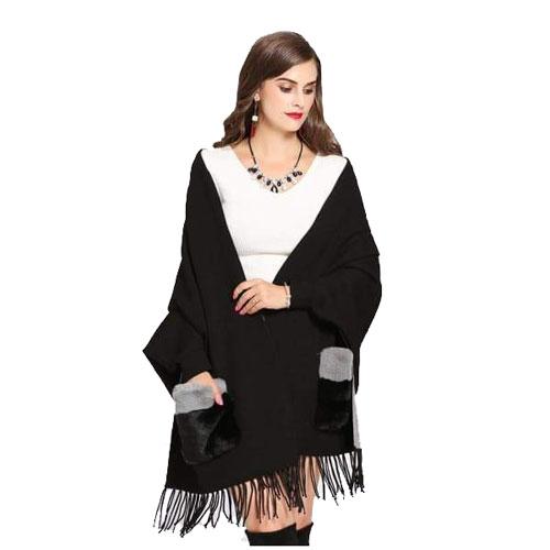 Poncho femme cachemire noir